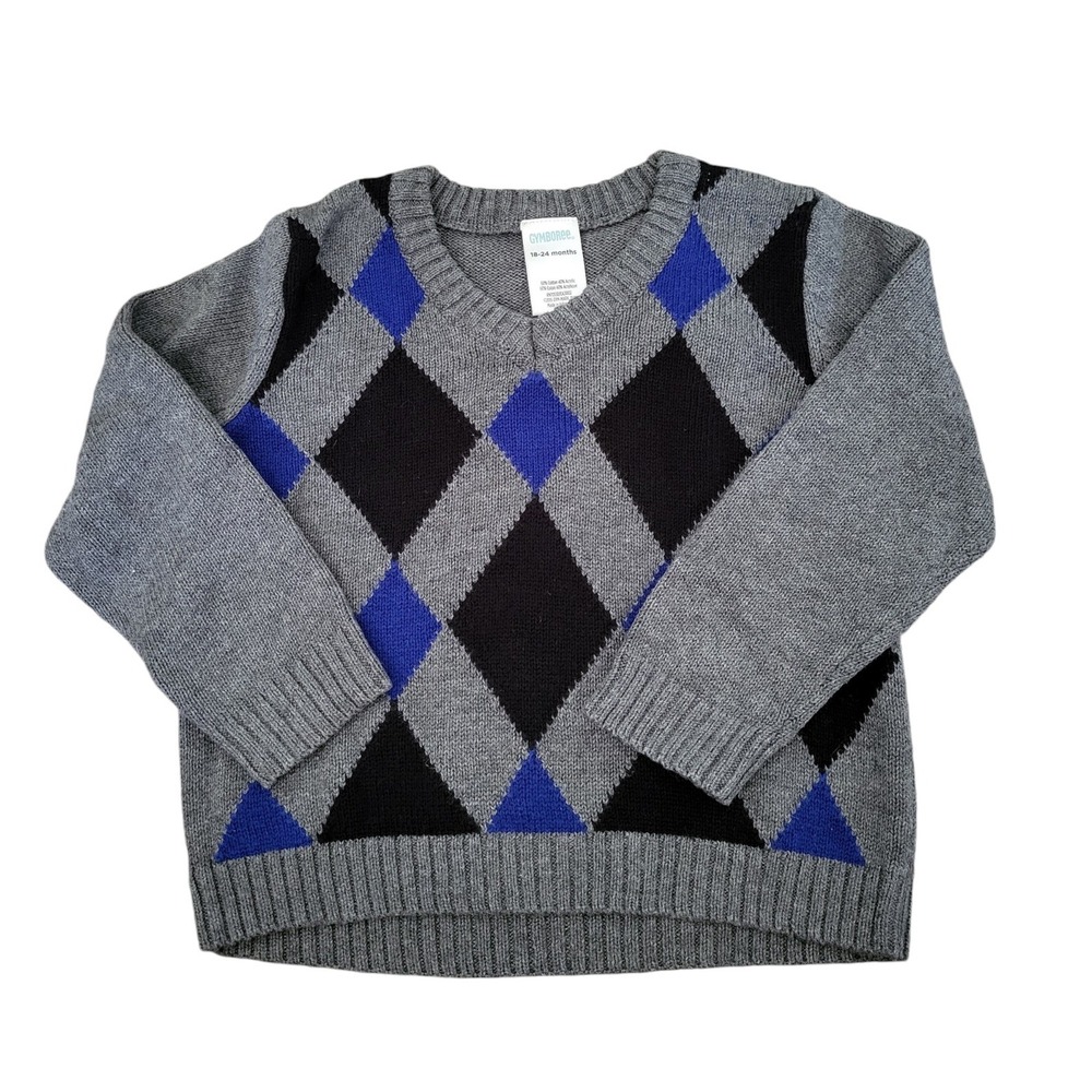 Gymboree Argyle Sweater Boys 18 24 month Preppy Long Sleeve Blue Gray Black